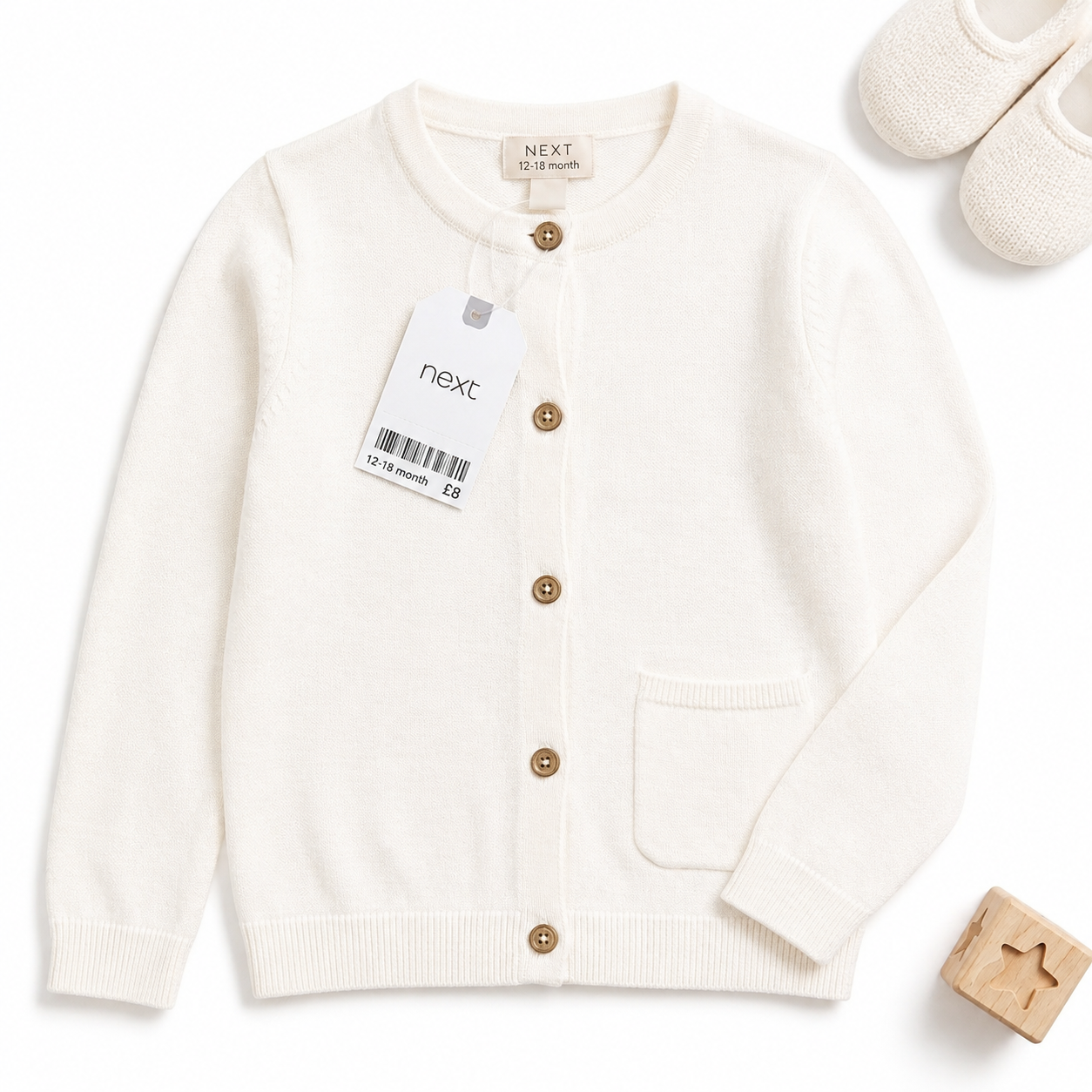 Next white buttoned cardigan. Size 12-18 Months with tags