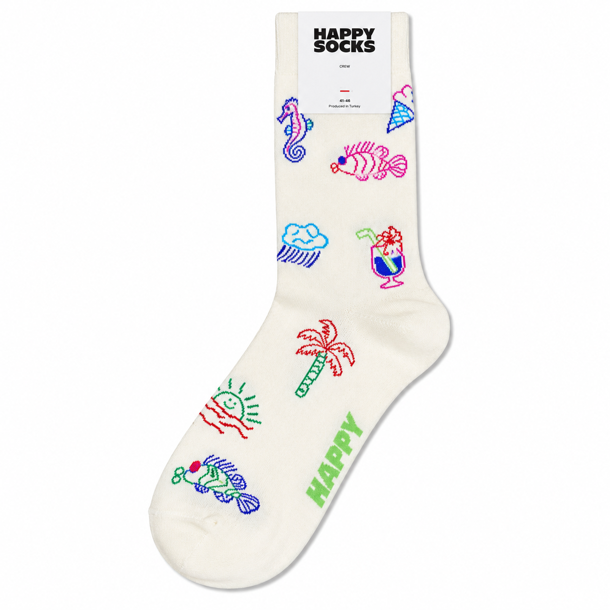 Happy socks A Pair of crew socks with Seaside Theme Design