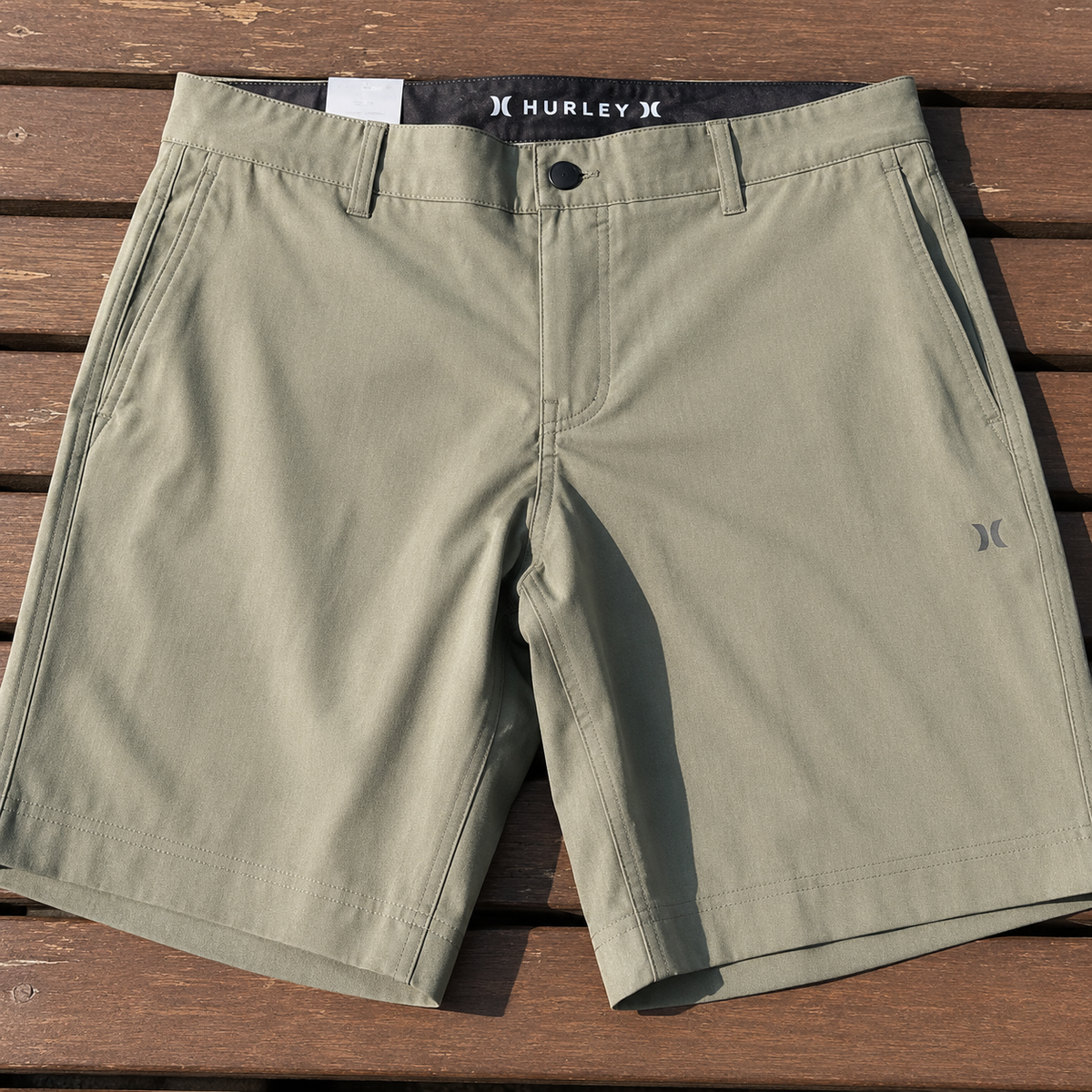 Hurley khaki all day hybrid shorts.