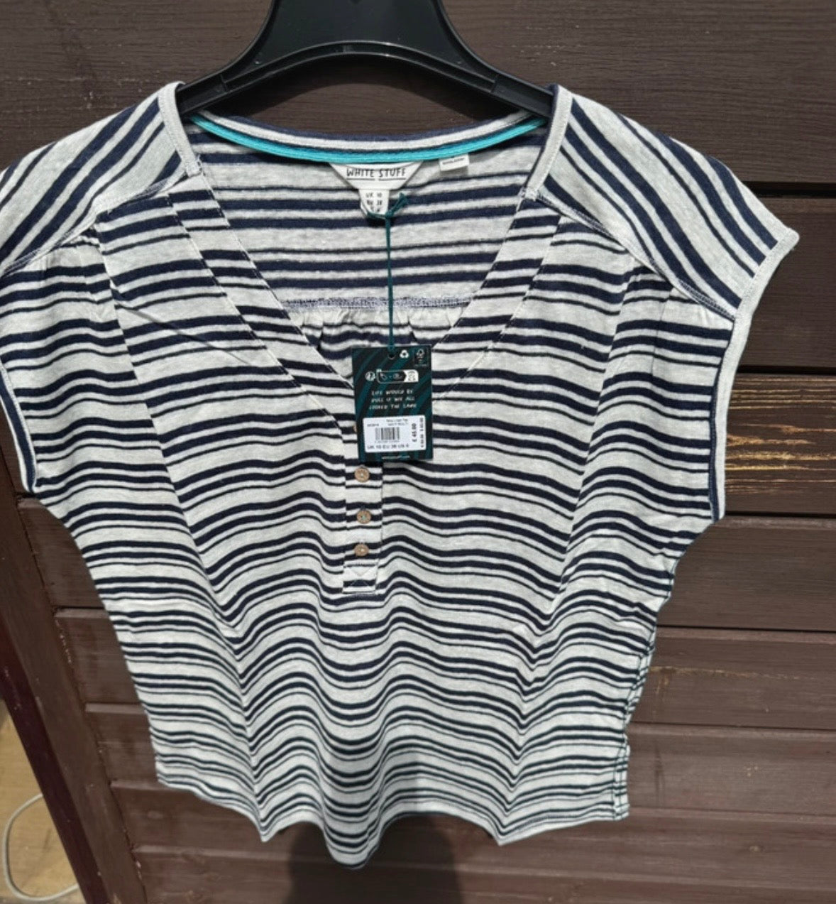 White Stuff navy/white linen top
