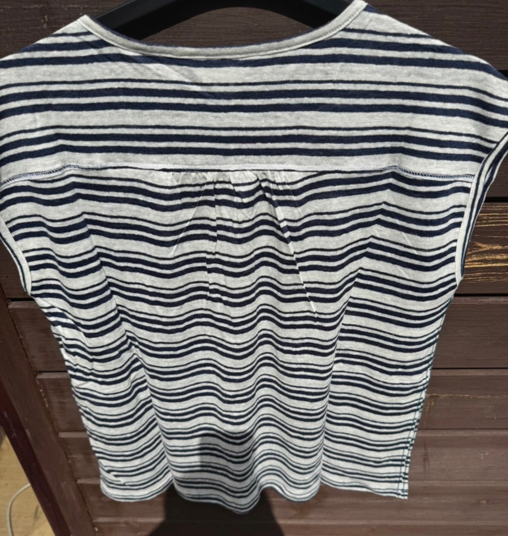 White Stuff navy/white linen top