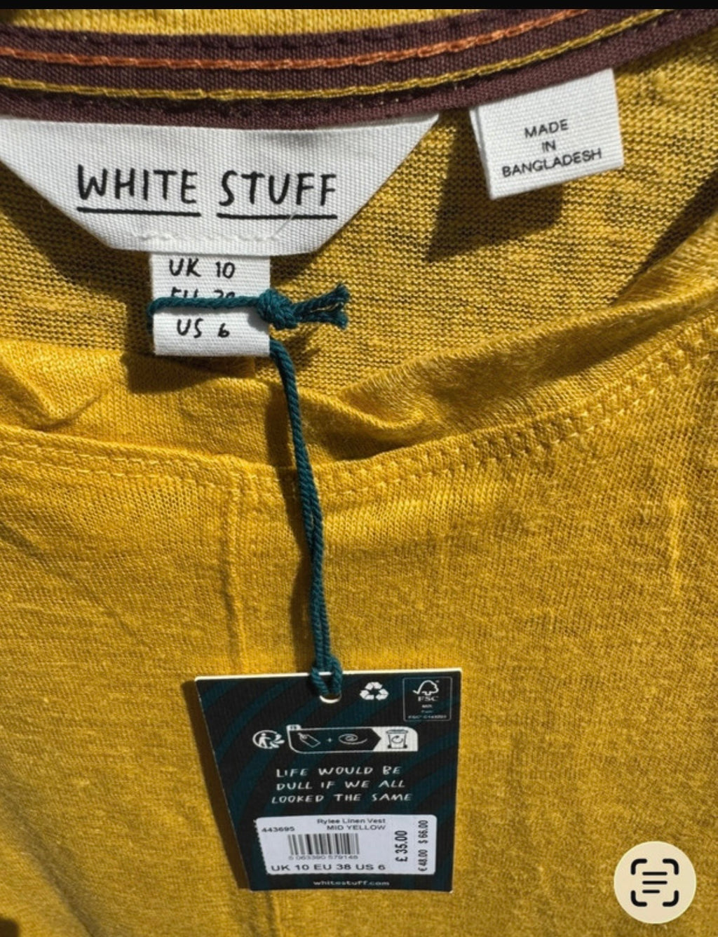 White Stuff Ladies Linen Vest Top Mustard Yellow