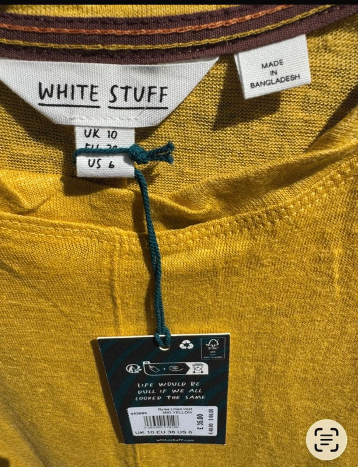 White Stuff Ladies Linen Vest Top Mustard Yellow